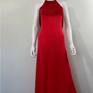 Vintage Disco Dress, Joy Stevens California Red Fringe 1970’s Retro Gown Size 6
